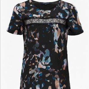 French Connection Women's 2 Black Short Sleeve Blouse Shirt Abstract